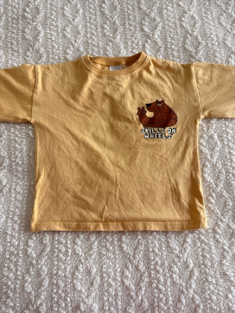 Zara Yellow Short-Sleeve Tee with Bear 'Skills on Wheels' Graphic